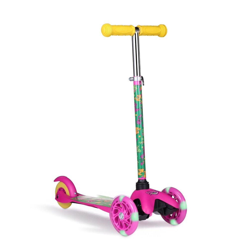 Voyager Barney Kids 3 Wheel Kick Scooter Light Up Wheels Pink Ages 3+ 75 lb